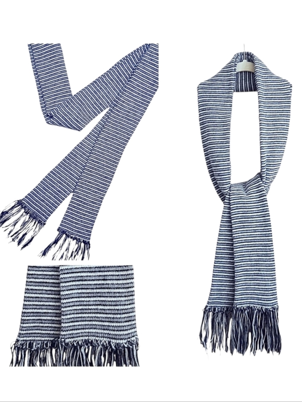 Men's Extra Long Soft Striped Knit Scarf With Fringe, One Size